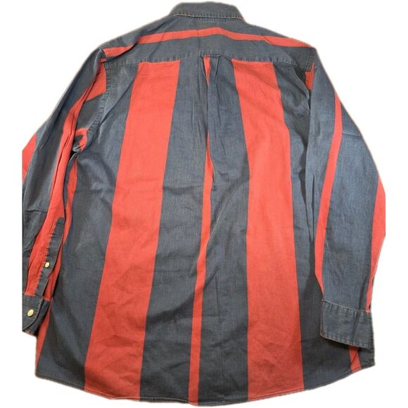 Vintage Nautica Shirt Men's Large Blue Red Wide Stripe Button Down 90s Classic - Picture 2 of 5